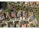Birds-eye view of multiple single-Gathering homes with private pools in a neatly planned community near a pond at 10537 Greensprings Dr, Tampa, FL 33626