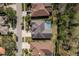 Overhead aerial view showing houses and their backyard screened-in pools in a tidy and picturesque suburban neighborhood at 10537 Greensprings Dr, Tampa, FL 33626