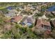 Lakeside homes are pictured from above, featuring screened pools and mature foliage for privacy, surrounded by nature at 10537 Greensprings Dr, Tampa, FL 33626
