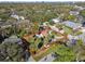 Aerial view showcasing the home, lush greenery, and circular driveway nestled in a tranquil neighborhood at 1905 S Hesperides St, Tampa, FL 33629