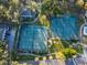 Aerial view of well-maintained community tennis courts surrounded by lush greenery at 6233 Dewdrop Way # 6233, Tampa, FL 33617