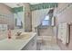 Cozy bathroom featuring a single vanity with pink accents and white cabinets at 8045 Sugarbush Dr, Spring Hill, FL 34606