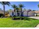 Charming single-story home featuring a well-manicured lawn and lush landscaping with mature palm trees at 10614 Chambers Dr, Tampa, FL 33626