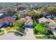 An aerial view of the property showcasing the surrounding neighborhood with mature trees and well-maintained lawns at 1514 River Ct, Tarpon Springs, FL 34689