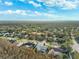 A captivating aerial view showcasing a neighborhood with pools, and lush greenery against a partly cloudy sky at 3275 Valemoor Dr, Palm Harbor, FL 34685