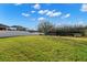 Expansive backyard with lush green lawn, fence, lake view and fire pit, perfect for outdoor enjoyment at 11720 Winterset Cove Dr, Riverview, FL 33579