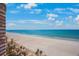 Expansive view of the sandy beach and clear ocean waters from a condo tower, complete with palm trees at 17920 Gulf Blvd # 1103, Redington Shores, FL 33708