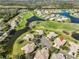 Aerial view showcasing housing development by a golf course and ponds at 1154 Jameson Greens N Dr # 20, Sun City Center, FL 33573