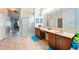 Spacious bathroom offers dual vanity, shower, and views to the hallway at 20330 Natures Corner Dr, Tampa, FL 33647