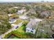 Panoramic aerial shot of the property, set against a cityscape backdrop surrounded by lush green canopy and neighborhood streets at 3201 S Manhattan Ave, Tampa, FL 33629