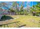 A large backyard features a shed, mature trees, and stepping stones at 3820 E Lakeshore Dr, Tampa, FL 33604