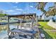 Relaxing covered dock with seating area and charming nautical accents at 547 Suwanee Cir, Tampa, FL 33606