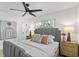 Serene bedroom with a padded headboard, soft lighting, and neutral decor at 8704 Thornwood Ln, Tampa, FL 33615