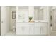 Bright bathroom featuring a double sink vanity with white cabinets and modern fixtures at 9324 Bonita Mar Dr, Parrish, FL 34219
