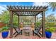 Brick patio under a pergola featuring a fire pit, lounge seating, and stylish decor at 101 30Th N Ave, St Petersburg, FL 33704