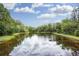 Scenic view of a serene pond reflecting the sky and surrounded by lush trees at 10340 Lightner Bridge Dr, Tampa, FL 33626