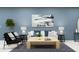 Chic living room with a blue accent wall, modern furniture, and stylish decor at 2641 Buttercup Lucine Ln, Ruskin, FL 33570