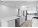 Modern kitchen with stainless steel appliances, white cabinetry, and a spacious center island at 400 150Th Ave # 206, Madeira Beach, FL 33708