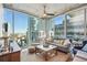 Sun-filled living room features a comfortable sofa, stylish decor, and expansive windows showcasing the city skyline at 777 N Ashley Dr # 915, Tampa, FL 33602