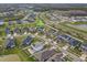 An aerial view pinpoints a home within a community, surrounded by greenery and featuring a well-maintained lawn at 34159 Astoria Cir, Wesley Chapel, FL 33545