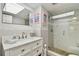 Stylish bathroom with a glass-enclosed shower, skylight, and vanity with modern fixtures at 3717 46Th S Ave # 7, St Petersburg, FL 33711