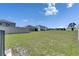 Extensive backyard space showcasing lush green grass, perimeter fencing, and surrounding homes at 5617 Flagstone Trl, Palmetto, FL 34221