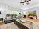 Inviting living space featuring hardwood floors, plush seating, a decorative rug, and ample natural light at 14 Seagrape Cir, Clearwater, FL 33759