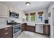 Modern kitchen with stainless steel appliances, white cabinets, tiled backsplash, and ample natural light at 3727 38Th N St, St Petersburg, FL 33713