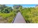 Wooden walkway leading to a beautiful home surrounded by lush green vegetation at 4707 Troydale Rd, Tampa, FL 33615