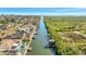 A stunning aerial view of waterfront homes, lush greenery, and private docks along a serene canal at 4707 Troydale Rd, Tampa, FL 33615