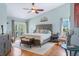 Serene primary bedroom with ceiling fan and sliding glass doors to backyard area at 725 Monte Cristo Blvd, Tierra Verde, FL 33715