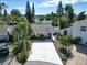 View of the front of a well-maintained home featuring a long driveway and tropical landscaping at 5110 Crestmore Ct, Tampa, FL 33624