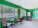 Bright sun room with green walls, tile floors, ceiling fan, and multiple windows for natural light at 5253 Sandra Dr, Weeki Wachee, FL 34607