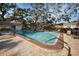 Outdoor community pool with brick pavers, mature trees and patio furniture at 700 Lyndhurst St # 1024, Dunedin, FL 34698