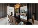 Contemporary dining room featuring a long black table, modern chandelier, and chic wallpaper at 866 S Davis Blvd, Tampa, FL 33606