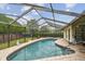 This screened in pool is surrounded by brick trim and backs up to a backyard at 1508 Cascade Ct, Dunedin, FL 34698
