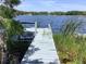 Waterfront property featuring a wooden dock with access to a serene lake at 16921 Crawley Rd, Odessa, FL 33556