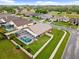 Aerial view of a home highlighting its backyard pool and screened patio within a well-manicured residential area at 2015 Golf Manor Blvd, Valrico, FL 33596