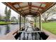 Boat lift situated on the canal provides deep water access to the lake and neighboring canals at 22819 Southshore Dr, Land O Lakes, FL 34639