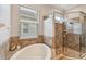 Bathroom featuring a soaking tub with shower and lots of natural light at 3339 Diamond Falls Cir, Land O Lakes, FL 34638