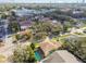 An aerial shot showcasing a home with a sparkling pool, surrounded by trees in a vibrant neighborhood at 3900 W Platt St, Tampa, FL 33609