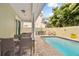 Relaxing poolside patio with dining area and lounge chairs, perfect for outdoor entertaining by the pool at 3900 W Platt St, Tampa, FL 33609