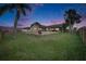 A spacious backyard with mature palm trees provides a serene and private outdoor retreat at 811 Eagle Ln, Apollo Beach, FL 33572