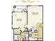 Detailed floor plan showcasing a one-bedroom apartment with a balcony, living room, kitchen, and walk-in closet at 10115 Courtney Palms Blvd # 202, Tampa, FL 33619