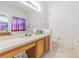 Bright bathroom with wood vanity, large mirror, and a shower-tub combo at 20326 Merry Oak Ave, Tampa, FL 33647