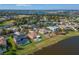 Scenic aerial shot of a lakeside community with beautiful homes, mature trees, and tranquil water features at 5325 Sandy Shell Dr, Apollo Beach, FL 33572