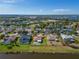 Expansive aerial view of lakeside community featuring well-maintained homes, lush landscaping, and serene water views at 5325 Sandy Shell Dr, Apollo Beach, FL 33572