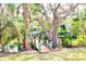 Scenic dock with a wooden walkway leading to the water, surrounded by mature trees and lush greenery at 809 30Th E Ct, Bradenton, FL 34208