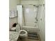 Bathroom featuring tile floors, a granite counter, and a shower with tub at 9208 Hillcroft Dr, Riverview, FL 33578