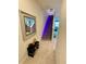 Staircase with a wooden floor and steps, lit with purple lights, leading to the upper level at 9208 Hillcroft Dr, Riverview, FL 33578